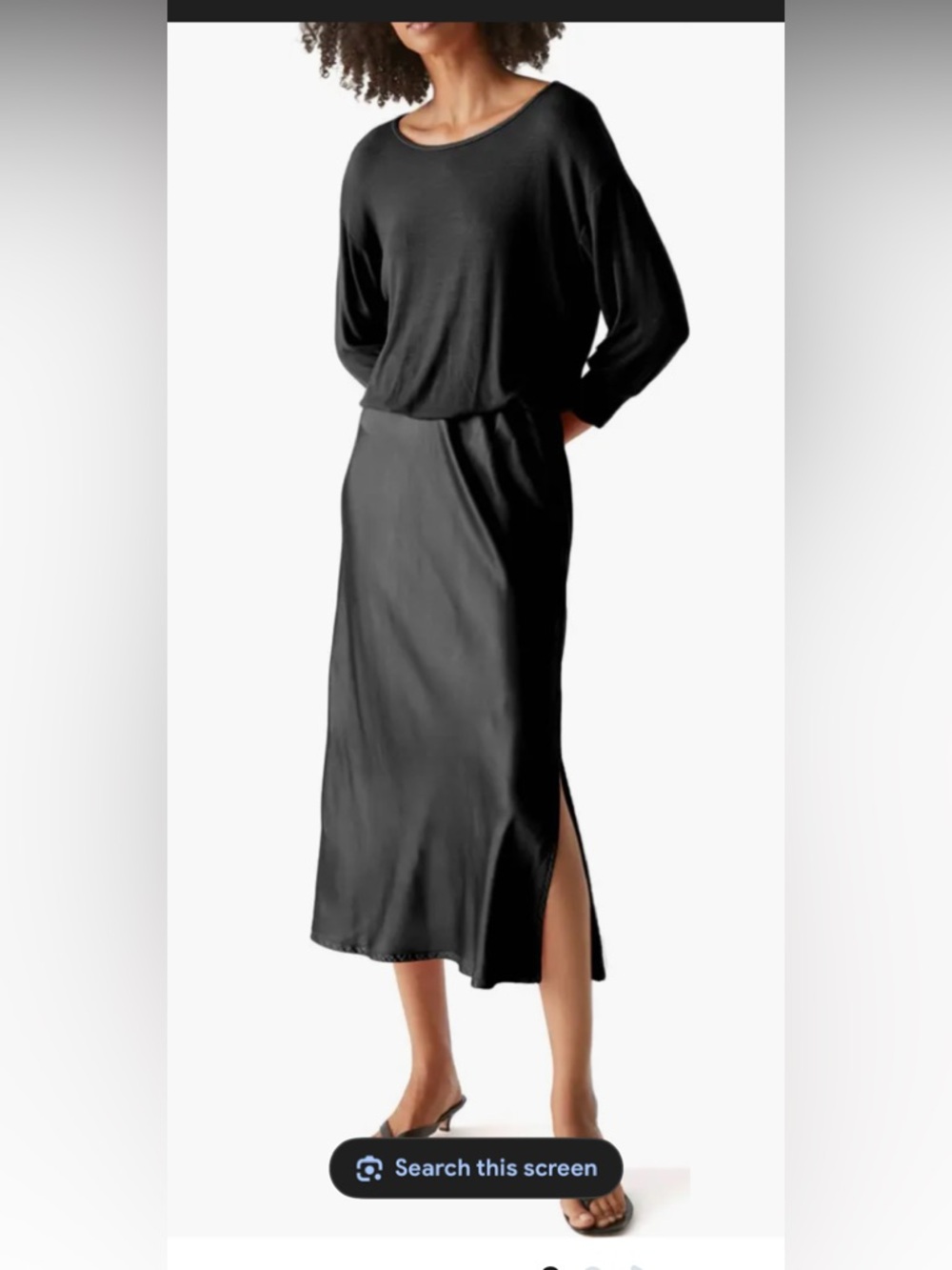 NWT $198 Michael Stars Los Angeles Black Midi Dress Ribbed Bodice & Satin Skirt